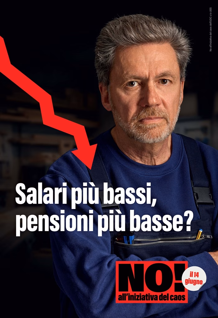 Poster con un uomo contrario all'iniziativa del caos. 